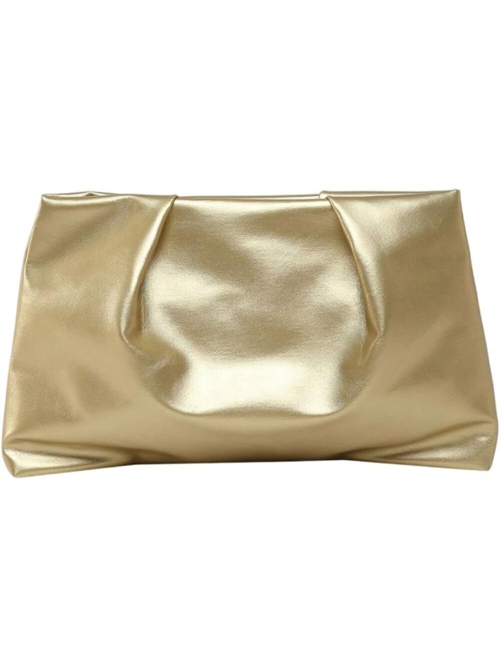 👜Women's Gold PU Leather Clutch Purses Small Zipper Elegant Ruched Handbag